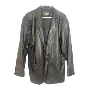 Vintage IOU Leather Blazer Jacket Black Genuine Leather‎ Oversized Men's Medium